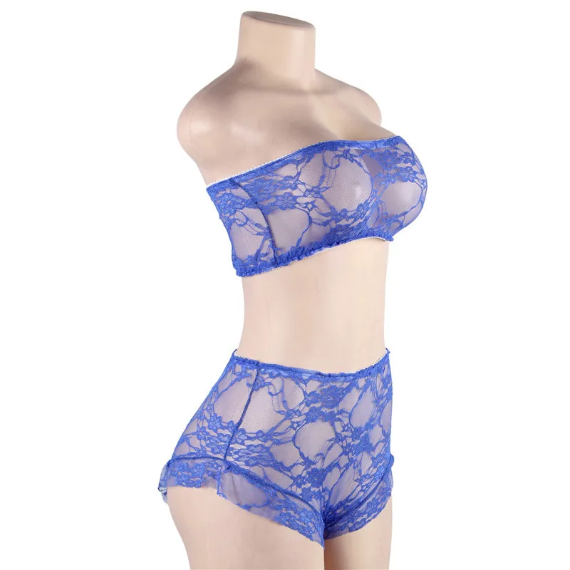 

2pcs Sexy Bra Suit Lace Bra Perspective Lingerie Women's Underwear Set Nightgowns Plus Size M-5XL