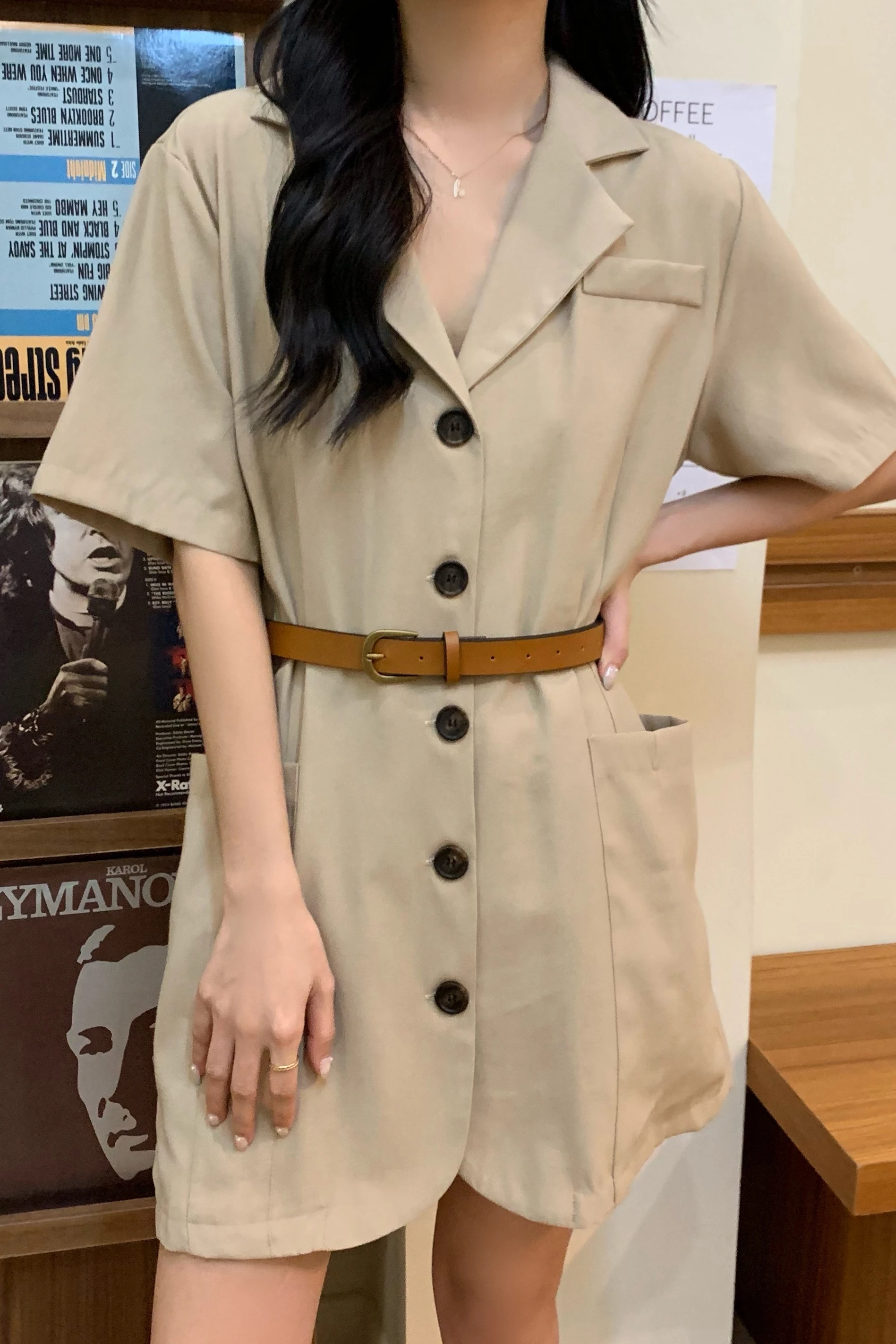 

Summer Blazer Dress Women Casual Short Single Breasted Khaki Clothes Female Vintage Loose Chic Pocket Short Dresses Lady