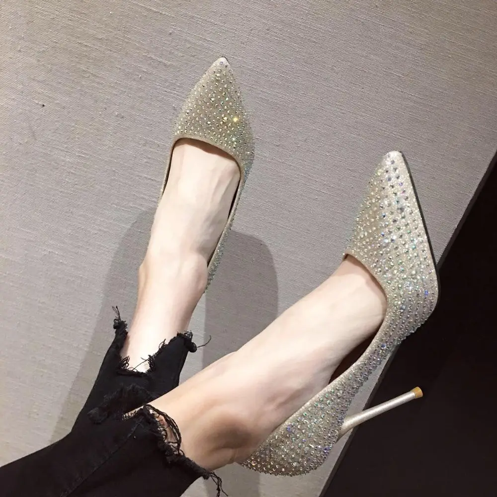 

Summer 2 Colors Pointed Toe PU Sexy Women's Pumps Fashion Rhinestone Stiletto High Heels Mary Jane Woman Roman Shoes Size 34-39