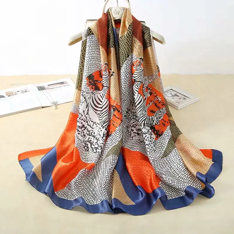 

2021 Ladies silk scarf luxury brand long printed soft headscarf silk beach shawl