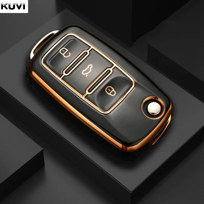 Чехол для автомобильного ключа из ТПУ, чехол-держатель для Volkswagen Polo Golf Passat Beetle Caddy Tiguan Skoda Octavia Kodiaq Seat Leon Altea - изображение