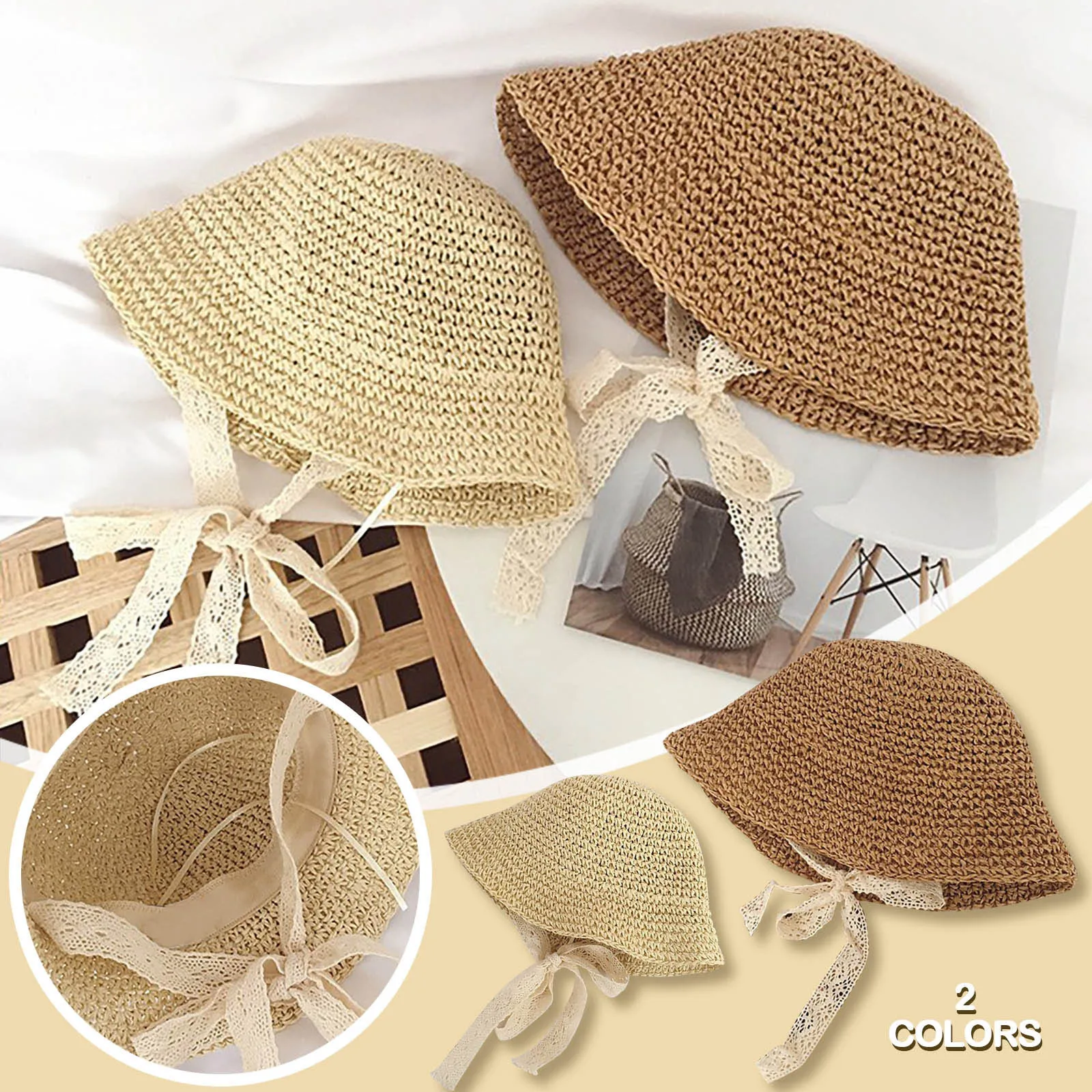 

1-3Year Toddler Kids Weave Bucket Hat Outdoor Lace Straps Cute Children Sun Hat beach accessories summer hat for baby girl