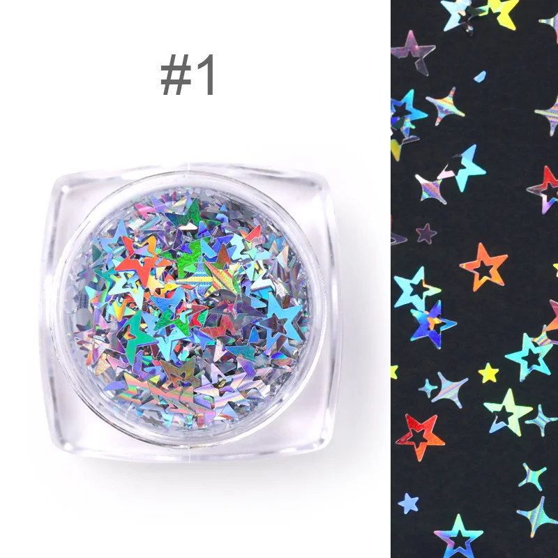 Color 1 Born pretty, голографическая Звезда блестки AB красочные 3D украшения для дизайна ногтей Серебряный инструмент для дизайна ногтей DIY дизайн - Цвет: Color 1