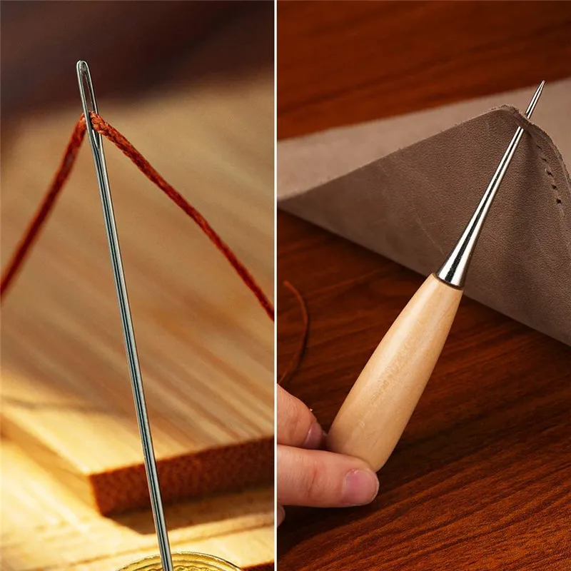 

LMDZ Leather Sewing Kit 12 PCS Large-Eye Stitching Needles Waxed Thread + Awl For Leather Crafting Tools