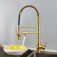 brushed gold kitchen faucets brass pull down sink mixer taps single handle hot cold crane vessel rotating spring type black