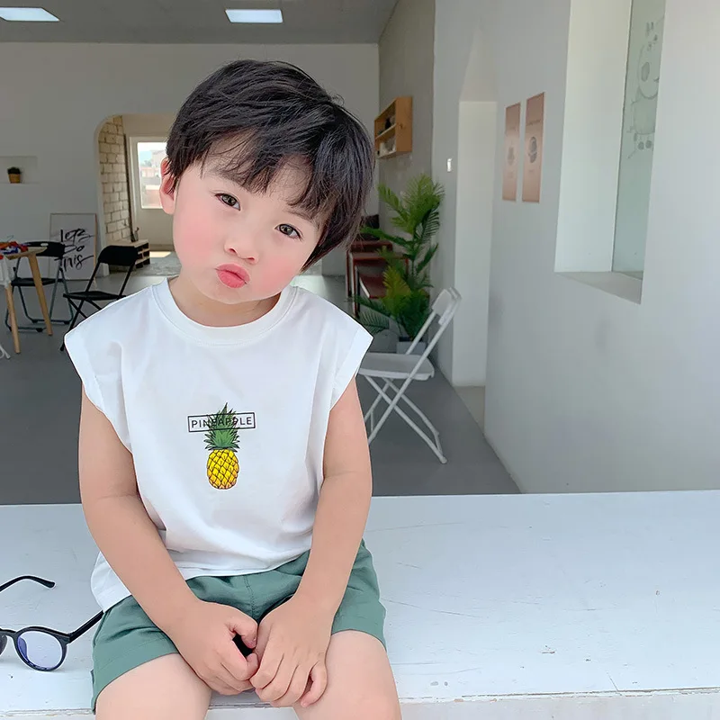 Летние модные жилеты без рукавов с принтом ананаса для мальчиков детские