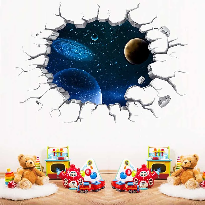 

3D Space Planet Galaxy Stars Ocean World Full Color Wall Art Sticker Decal Decorative Kids Nursery Boys Bedroom Decor Hot Poster