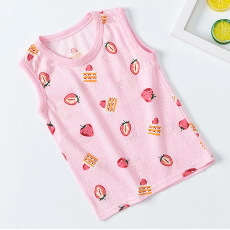 

Kids Baby Boys Girls Tank Tops T-Shirts Cartoon Patterns Scoop Neck Sleeveless Undershirts Summer Mesh Cotton Vest