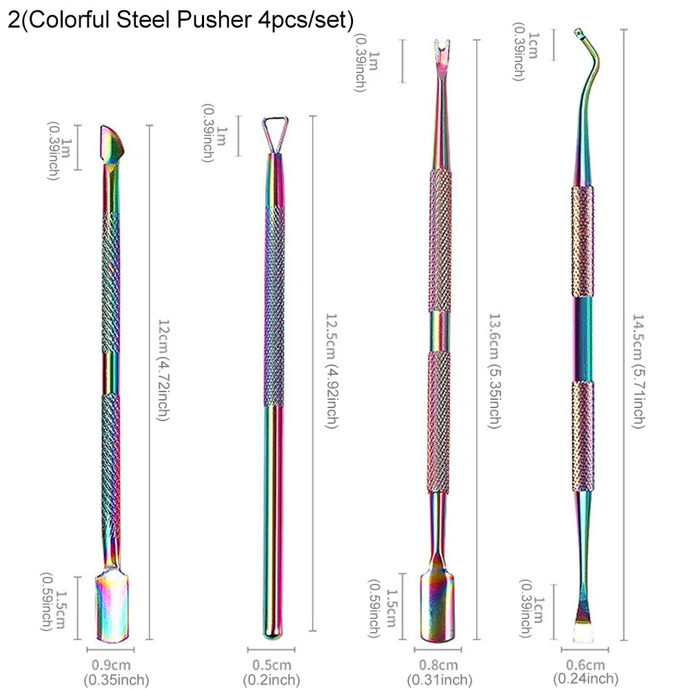 

Rainbow Tweezer Cuticle Pusher Manicure Tool Set Professional Trimming Salon Nail Clippers Polishing Home DIY Stainless Steel