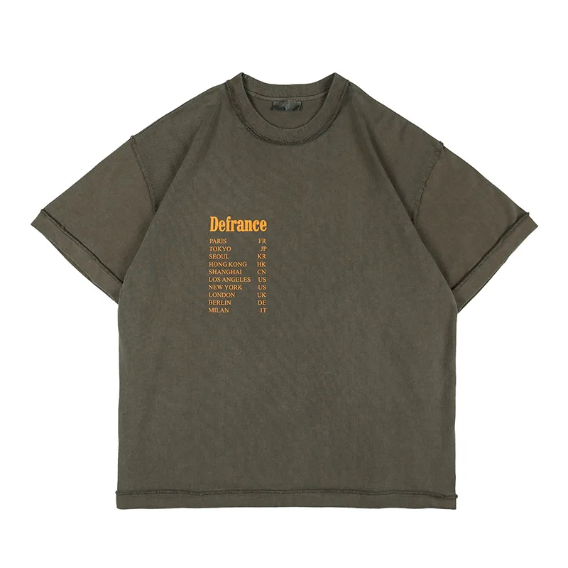 

High Street T Shirt Heavy Color Reverse Car Craft Letter Printing Defrance T-shirt Vintage Wash Arnodefrance Men Women Clothing