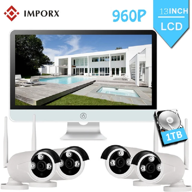 IMPORX 4 шт. 960P беспроводная камера безопасности для дома NVR комплект 1" lcd 1 ТБ HDD Запись IP66 Водонепроницаемая камера видеонаблюдения комплект системы безопасности