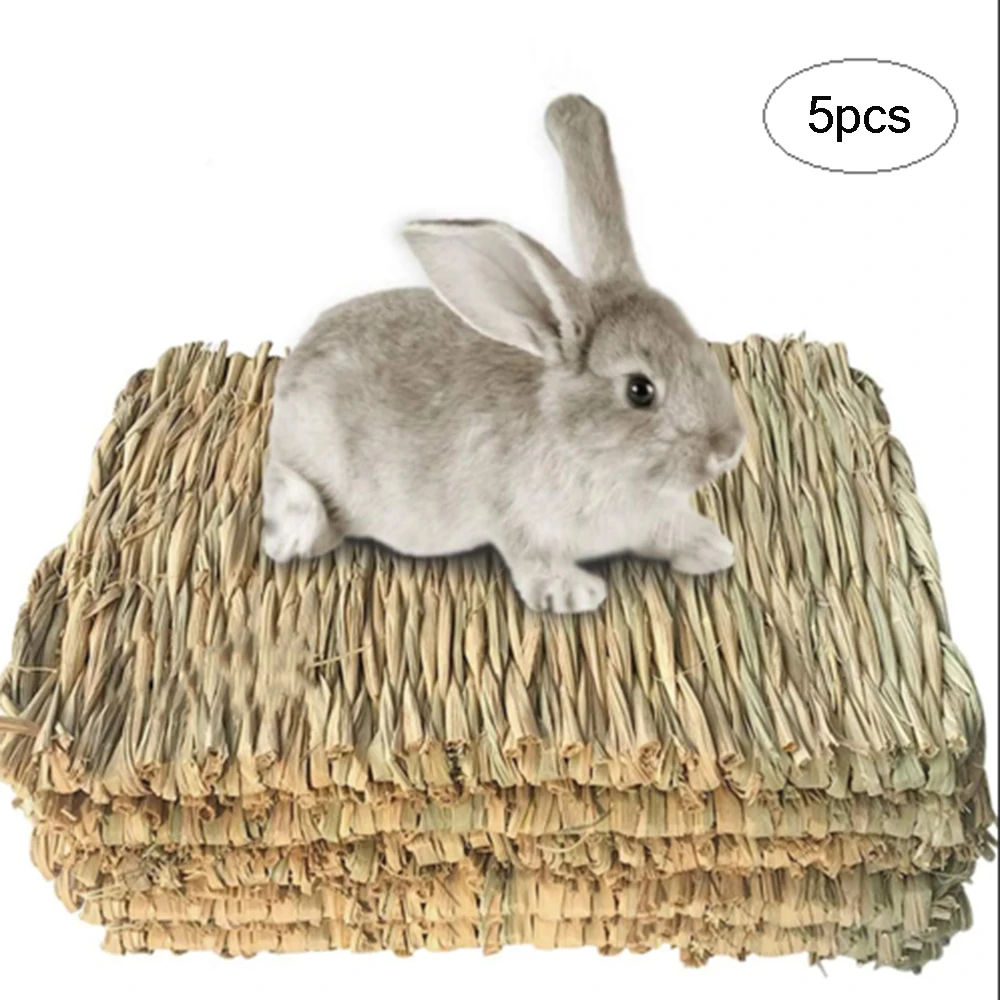 

5pcs small animal lawn mat woven mattress rabbit bedding nest chew toy bed toy suitable for guinea pig parrot rabbit hamster