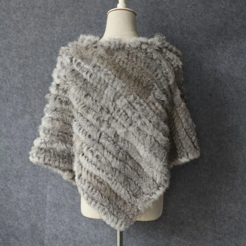 Winter Women Real Rabbit Fur Coat Triangular Shawl Warm Cloak Coats 28 Colors Knitted Poncho Female Party Cape Outerwear | Женская