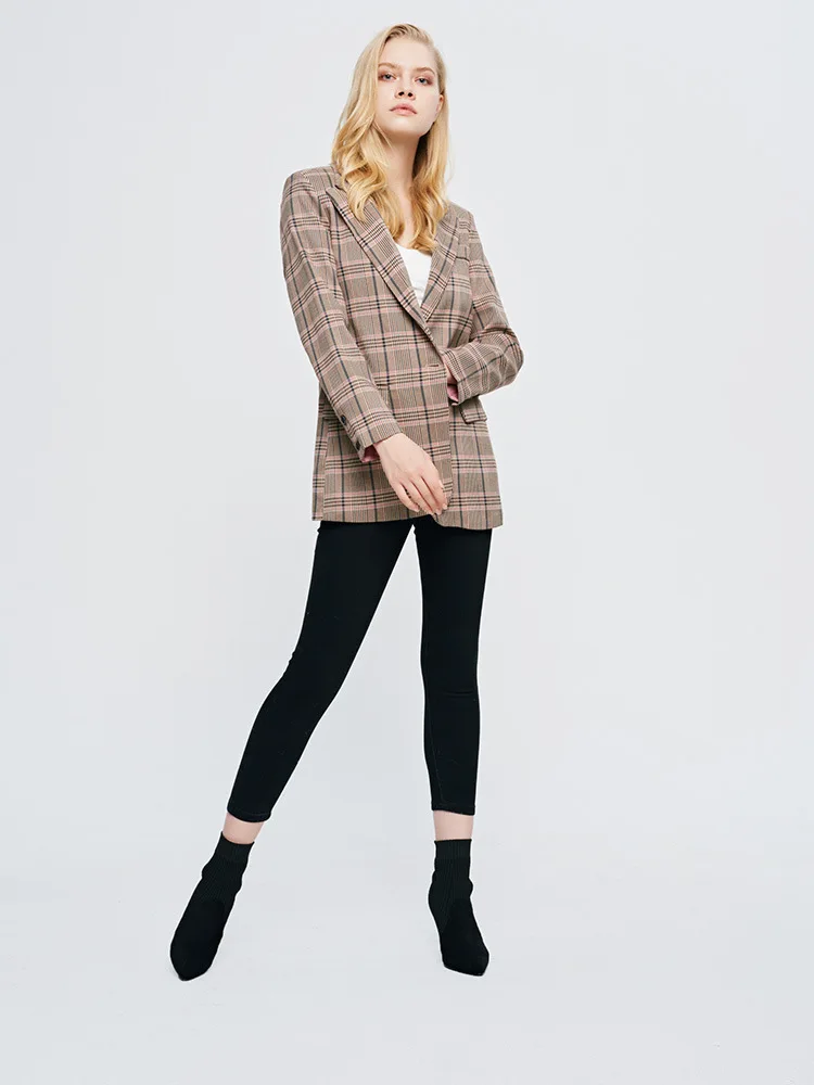 Autumn Winter New Women's Jacket Plaid Casual Lattice Long-Sleeved Straight Blazer Fashion Small Suit Female ZZZ154