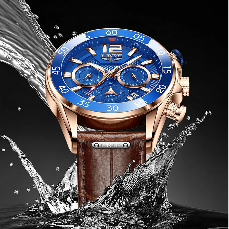 

2021 New Arrive LIGE Brand Original Chronograph Quartz Men Watch Brown Leather Business Wrist Watch Male Clock Relogio Masculino