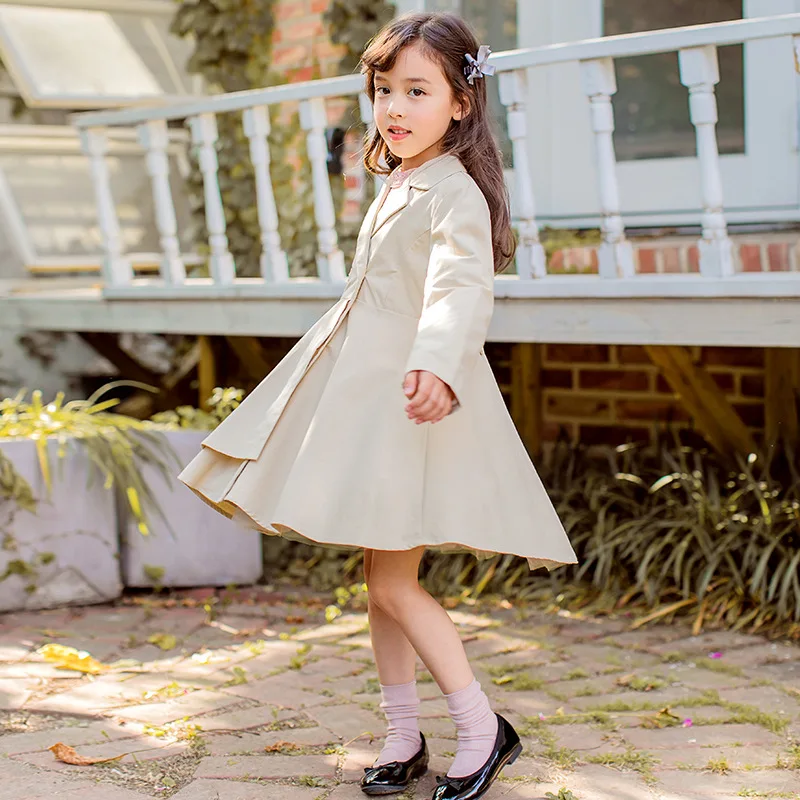 Тренчкот для девочек новинка 2019 Осень зима модный однотонный детский хлопковый