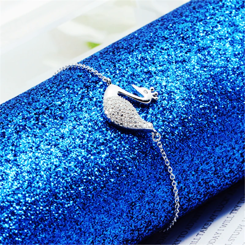 

S925 Sterling Silver Bracelet Boutique Jewelry Personality Charm Temperament Little Girl Swan Inlaid Zircon Bracelet