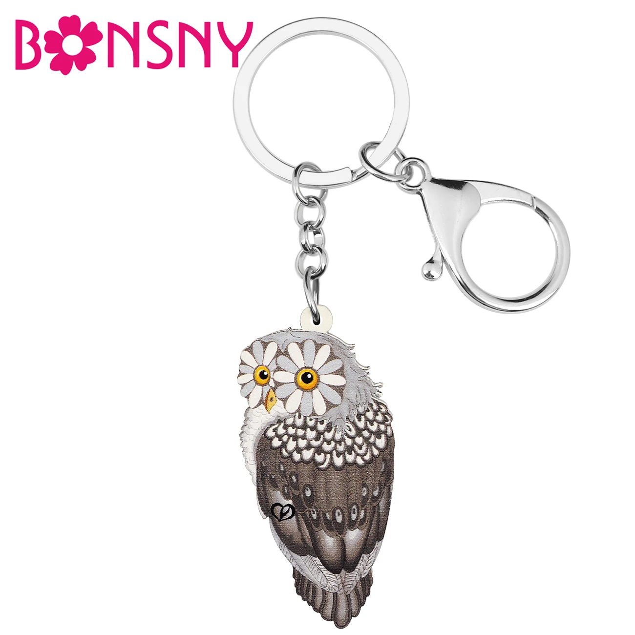 

BONSNY Acrylic Gray Cute Big Flowers Eyes Owl Keychains Ring Fashion Car Purse Key Chain Teens Gifts Jewelry For Women Girls