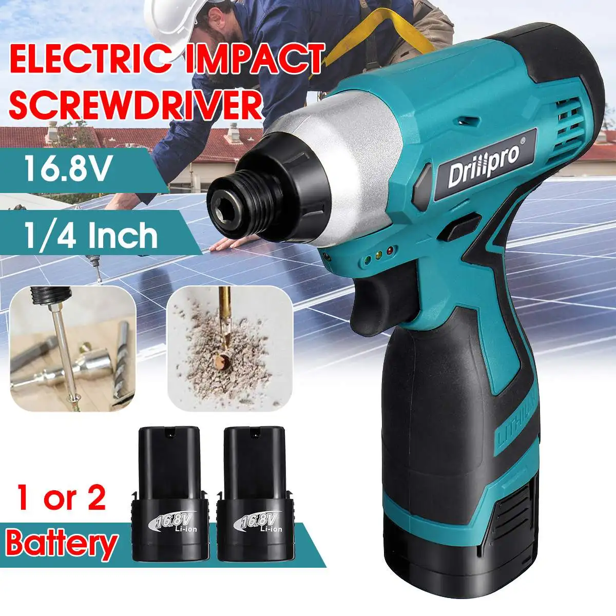 

16.8V 100N.M Electric Cordless Drill Screwdriver Brushless Impact Driver 2X Lithium Battery Rechargeable 1/4 inch Power Tools