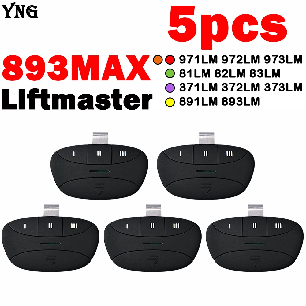 

5PCS Newest 893MAX 3 Buttons Liftmaster Remote Control Garage Door Opener For Liftmaster 371LM 372LM 373LM 971LM 973LM 891LM