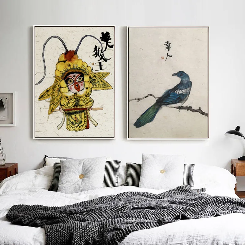 Abstract Chinese Style Beijing Opera Character Flower Fruit Vegetable Canvas Painting Wall Picture Poster Living Room Decoration | Дом и сад