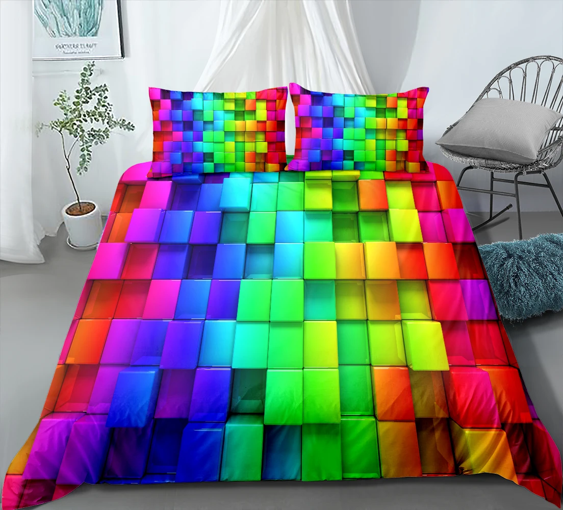 Комплект постельного белья из 3 предметов с радужным 3D принтом пододеяльник для