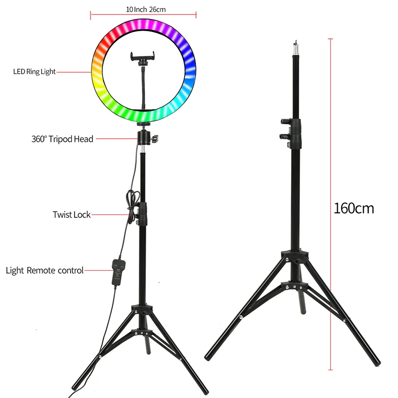 10 &quotRGB светодиодный кольцевой светильник селфи фотографического ing красочные