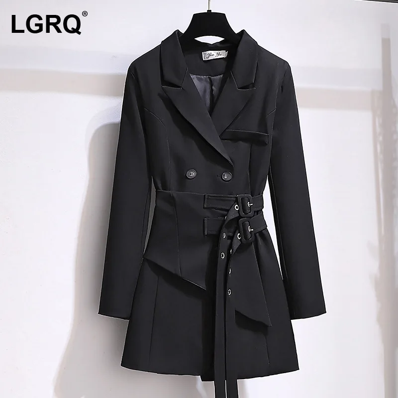 

[LGRQ] 2021 Female Personality Girdle Lapel British Style Fashion Temperament Long-sleeved Trench Coat Autumn And Winter 19D4353