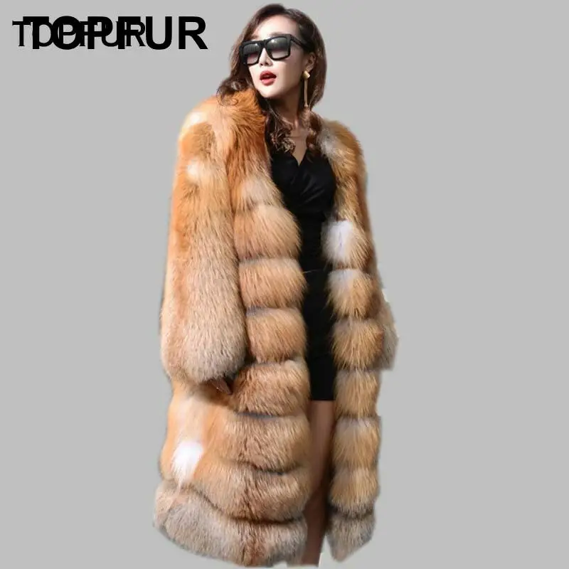 TOPFUR Red Blue Fox Fur Coats Coat Women Winter Leather Jacket Female Fashion Outwear Basic Jackets Outerwear | Женская одежда