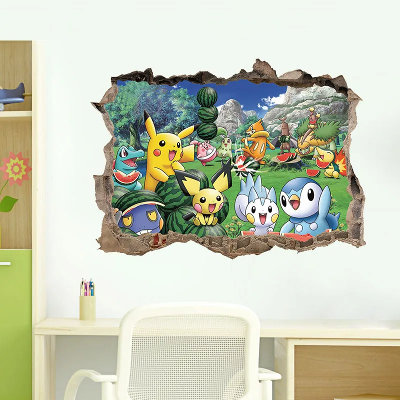 Adhesivos removibles de Pok&eacute;mon para pared, calcoman&iacute;as 3D de Anime Kawaii de Pikachu, Jigglypuff, decoraci&oacute;n para el hogar, dormitorio de ni&ntilde;os, arte de sala de estar, Mural-3