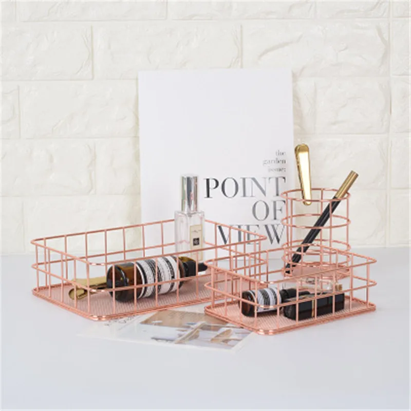 Корзина для хранения из розового золота в скандинавском стиле железная корзина