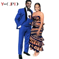 african dresses for women print ruffles and skirts sets matching men outfits jacket vest and pants sets wedding party y21c014