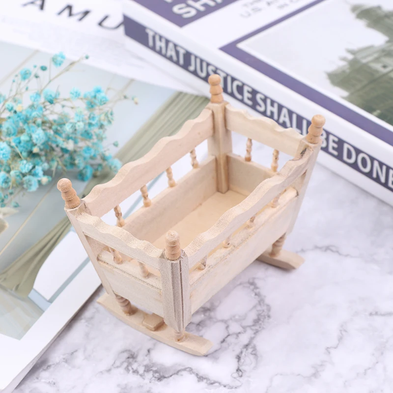 

Hot sale 1/12 Dollhouse Miniature Wooden Cardle Baby Bed Model Accessories Toys