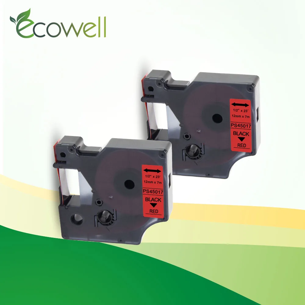 Лента этикеток Ecowell 45017 черный на красном кассете 12 мм совместима с Dymo Label manager LM 160