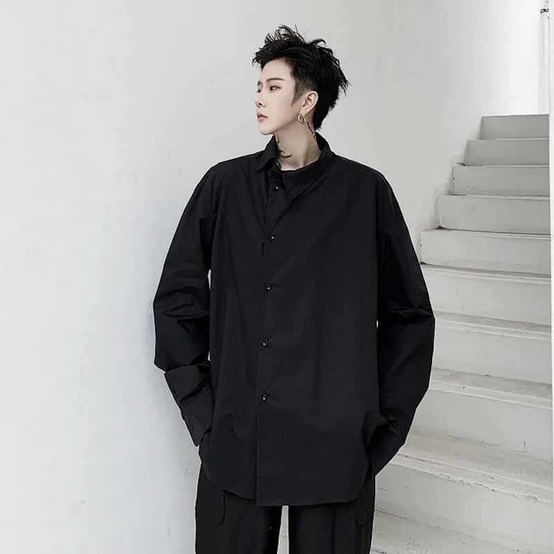 Рубашка мужская свободного покроя винтажная модная сорочка с неровной планкой