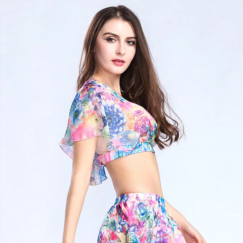 Женский костюм для танца живота шифоновый топ с цветочным принтом