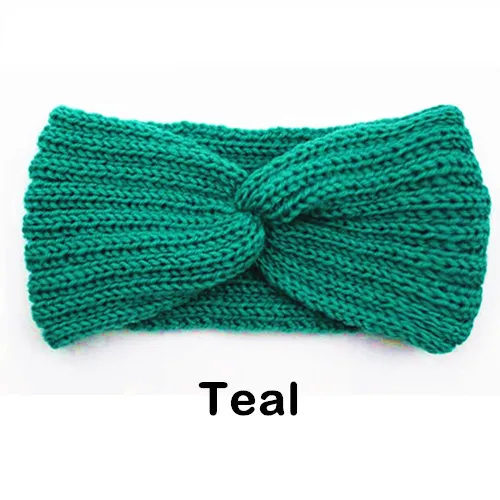 Teal Зимняя теплая вязаная повязка на голову для женщин, шерстяная повязка на голову с вязаным узлом, тюрбан, повязка на голову для ушей, теплые повязки на голову, женские аксессуары для волос - Цвет: Teal