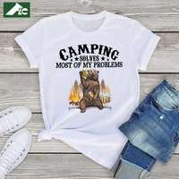 camping solves most of my problems funny beer bear t shirt women summer 2021 new oversized tees casual girls tshirt fashion tops