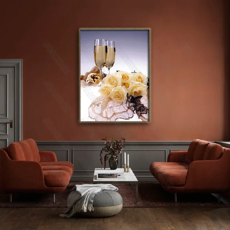 

American Real Scene All Kinds of Wine and Wine Glasses Rose Flower Embellishment Shallow Background Poster Living Room