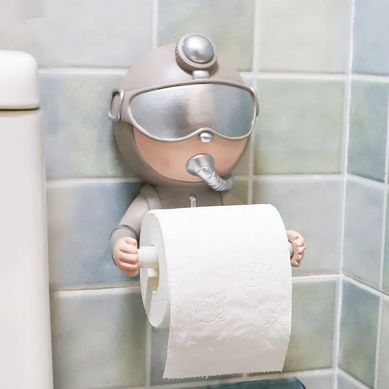 

Tissue Boxes LavatoryToilet Paper holder Cartoon Diver Household Bathroom Kitchen Wall Mounted Without Holes Towel Shelf
