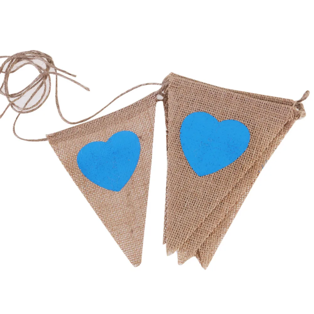 

13pcs Blue Heart Triangle Shape Hessian Bunting Banner Rustic Party Decoration
