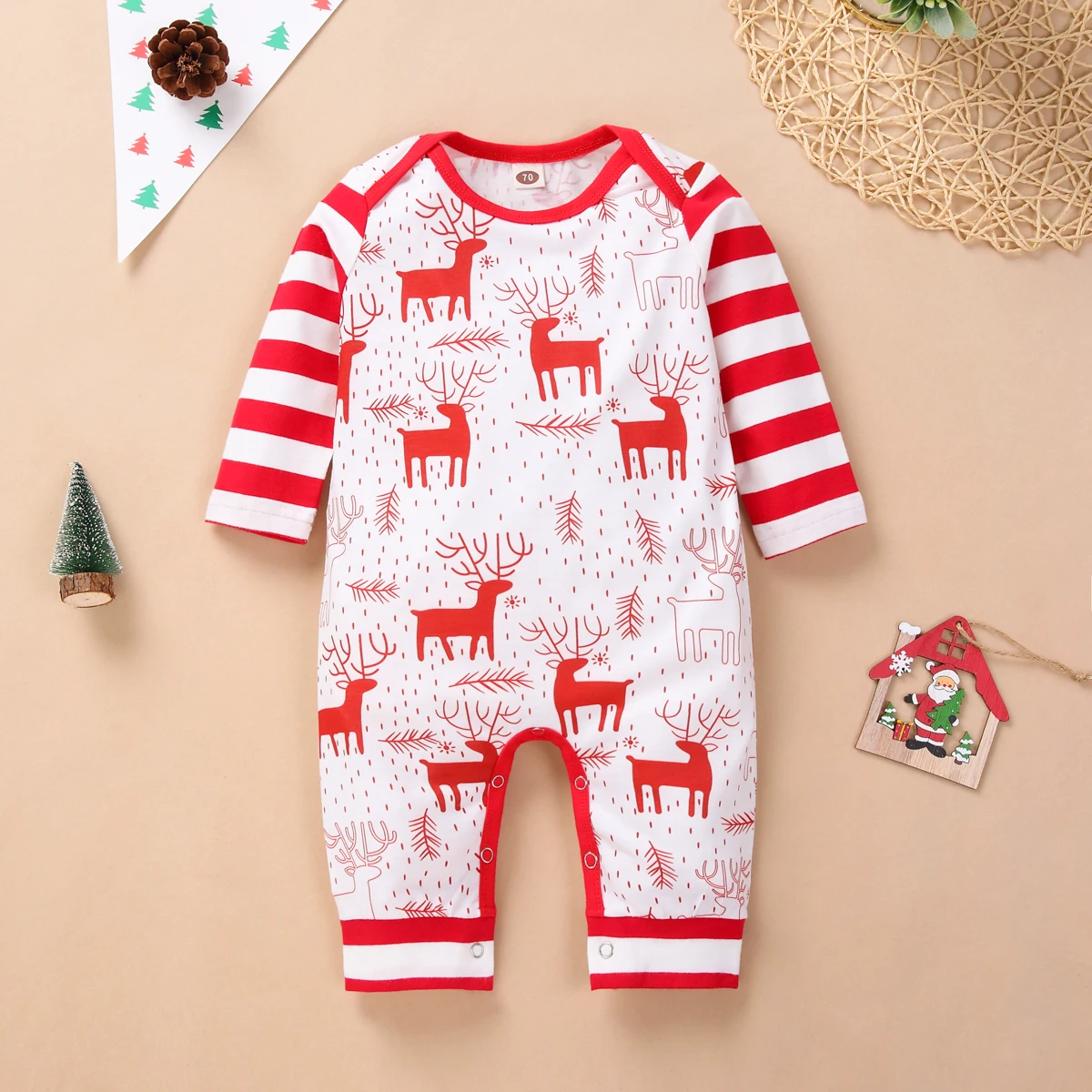 Christmas themed baby one-piece pants elk Christmas tree festive baby bodysuits suitable for 0-18 months old baby boys and girls