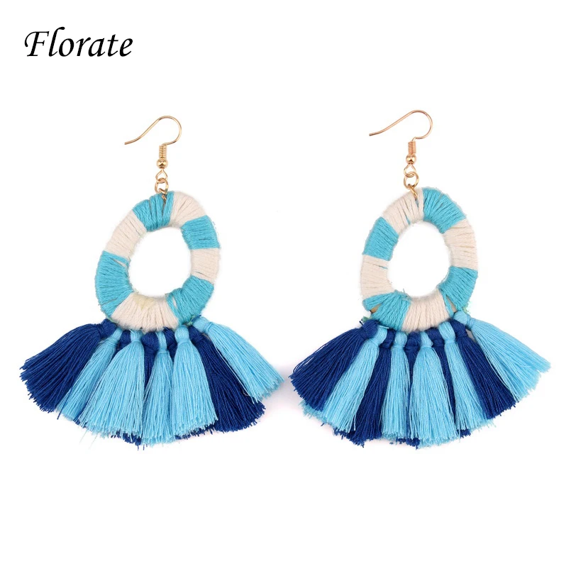 Женские Висячие серьги подвески с помпонами и шелковой нитью Разноцветные