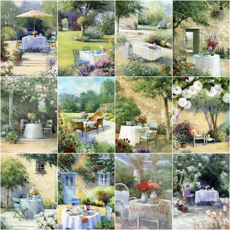 

GATYZTORY Framed Painting By Numbers Garden Landscape Drawing On Canvans Picture By Number Handmade Home Living Room Arts