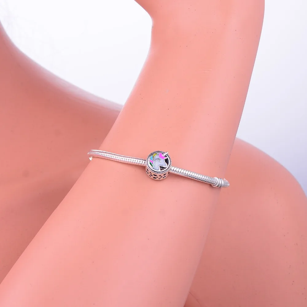 2019 Summer Color Enamel Unicorn Pony Bead Fit Original Charms Bracelet Pulsera 925 Sterling Silver Jewelry Gift Bangles | Украшения и