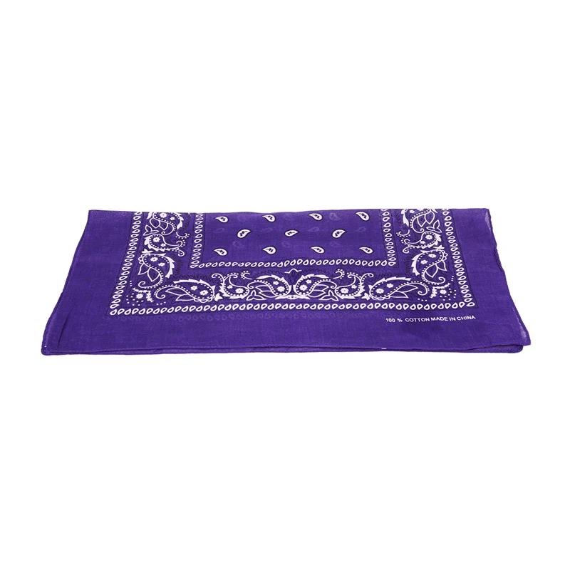 Фиолетовый платок-Бандана с квадратным черным и белым узором пейсли обеих сторон