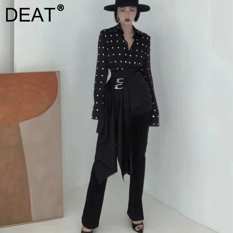 

DEAT 2021 New Spring And Autumn Fashion Casual Irregular Personality Two Ring Buckle Waist Black Wrap Skirt Women SL589