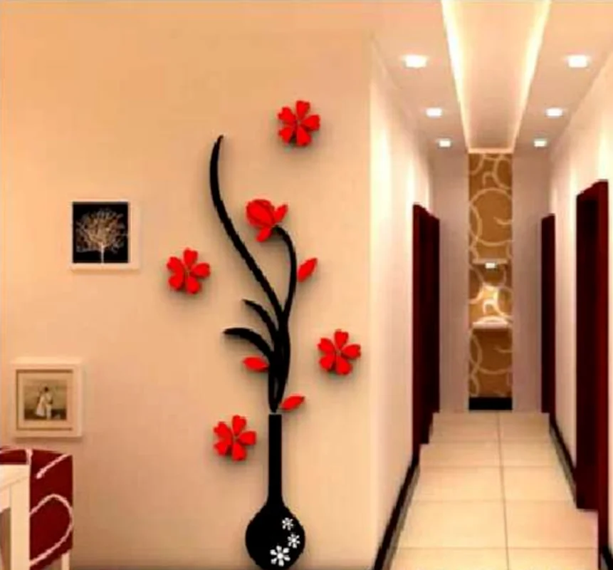 

Vase Plum Crystal Acrylic 3d Three-dimensional Wall Stickers Living Room Sofa Bedroom Photo TV Background Porch Wall Decoration