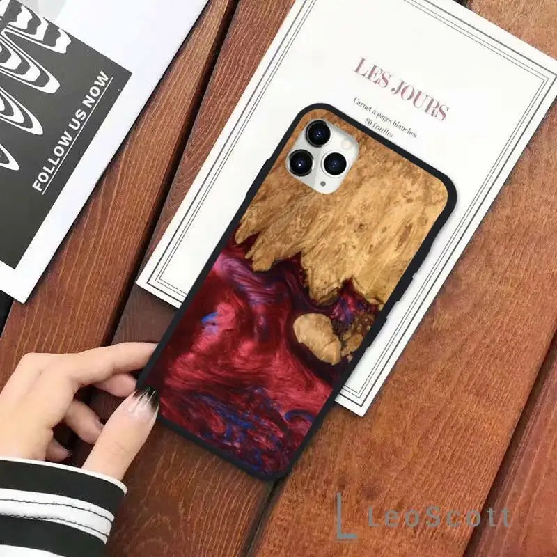 

Traveler Protective Wood Resin art Phone Case for iPhone 11 12 pro XS MAX 8 7 6 6S Plus X 5S SE 2020 XR Soft silicone