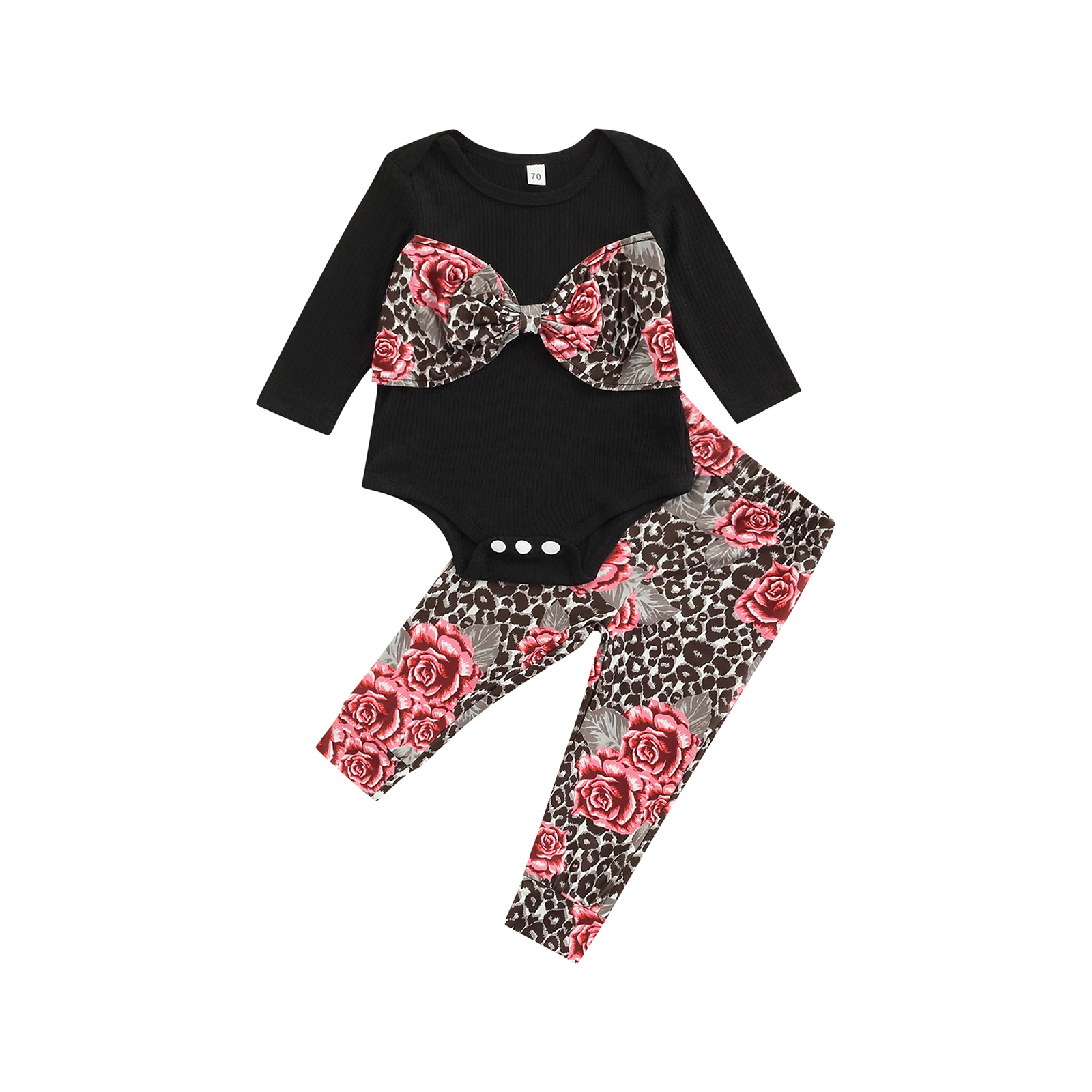 

2Pcs Infant Baby Fall Outfits Long Sleeve Rib Knit Bow Front Bodysuit Pants Set Baby Romper Milk Silk Pant